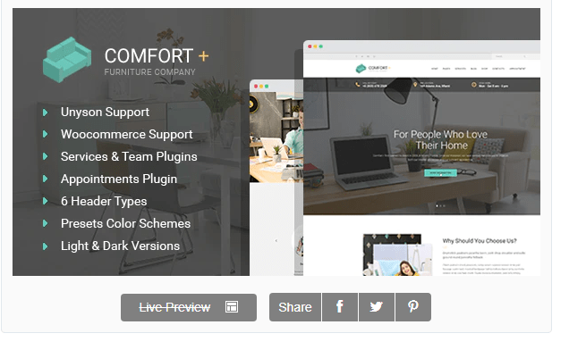 Comfort+ - Furniture Making & Interior Design WordPress Theme